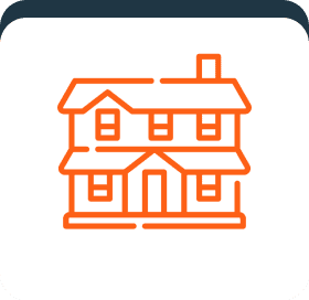 Orange house icon on white background.