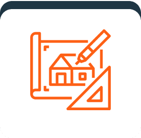 Blueprint with pencil and triangle icon.