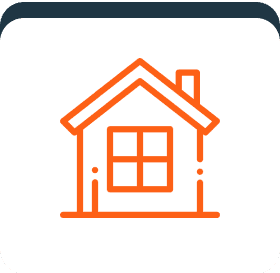 Orange house icon on white background.