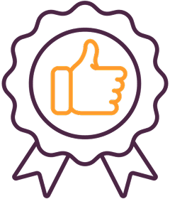 Thumbs up in a ribbon badge.