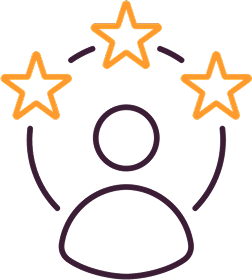 Person icon with three stars above.